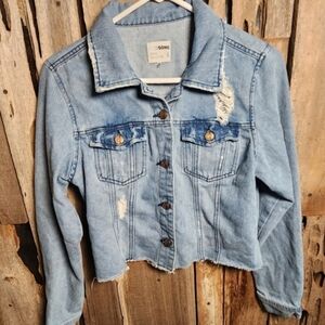 Ci Sono Distressed Cropped Denim Jacket Light Wash Jean Trucker Boho Y2K Large